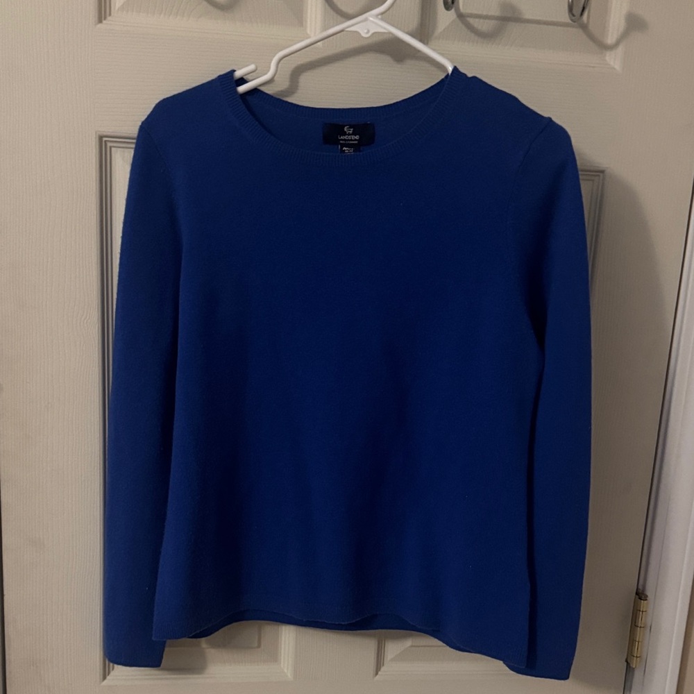 Lands End 100% Cashmere Blue Crew Neck Sweater